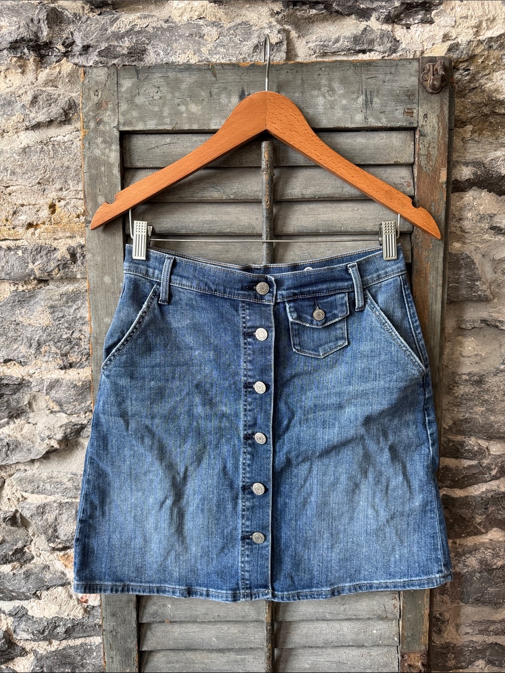 GAP Blue Button-Front Denim Mini Skirt
